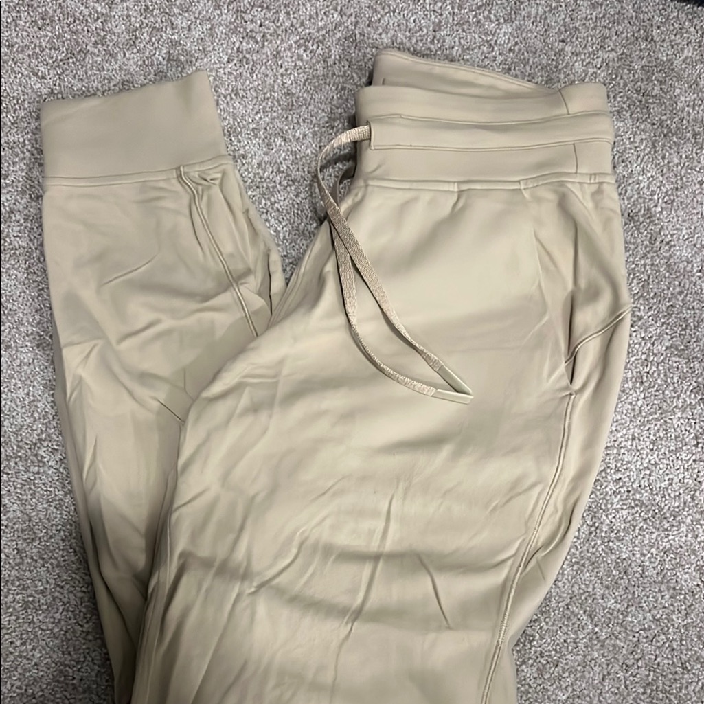 High-Waist Drawstring Joggers - Cream